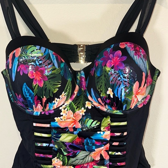 Swimsuits For All Bright Floral Ruched Underwire One Piece Swimsuit Women 20 NWT - Picture 7 of 15